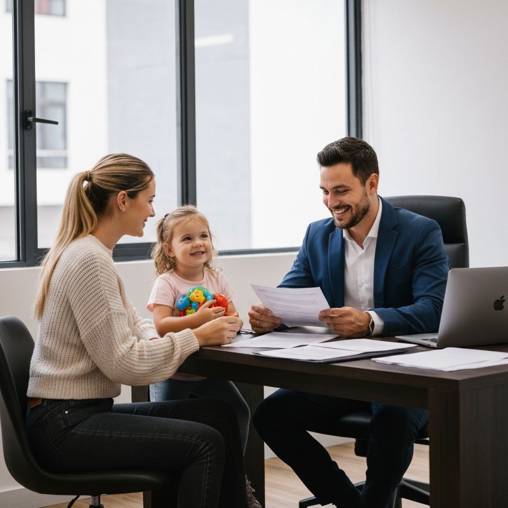 Advogada em consulta com família